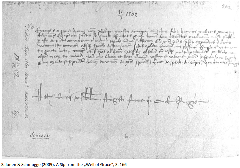 Abbildung handschriftlicher Bittbrief auf Mittellatein als Beispiel